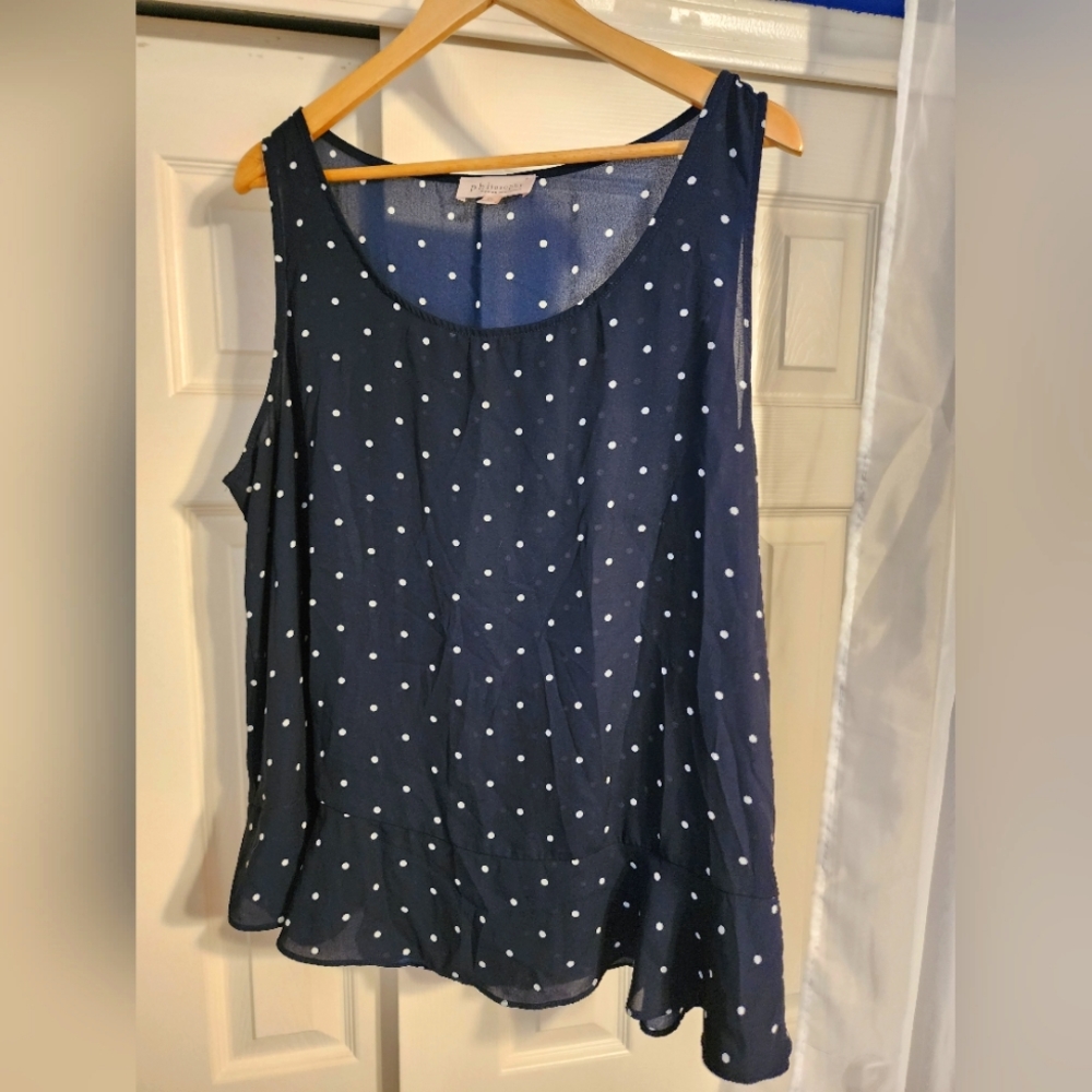 Dark blue and polka dot Philosophy blouse 2X